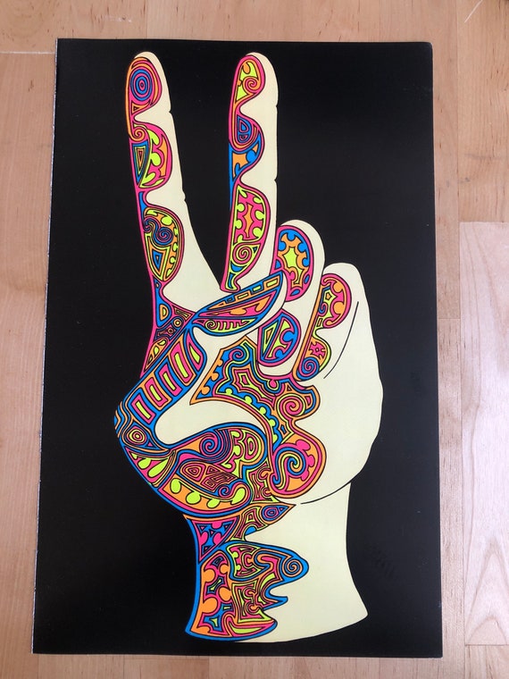 The Hand Peace Fingers Blacklight Poster Pin-up Double Sided