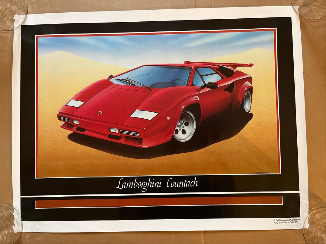 Countach Vintage Poster Red Sports Car 1980s Etsy