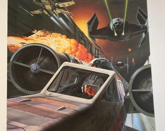 Vintage Poster Star Wars Original X-wing Deathstar Battle Luke