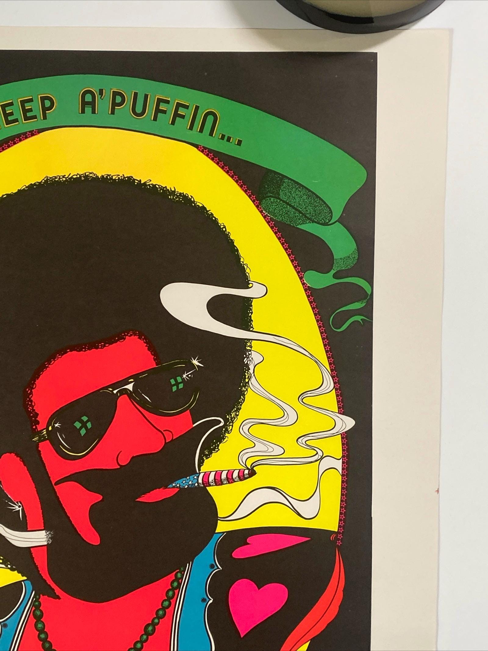 1970's ヴィンテージ AFRO ZIG-ZAG MAN ポスター Keep A Puffin Blacklight Poster Vintage Original Zig Zag Afro