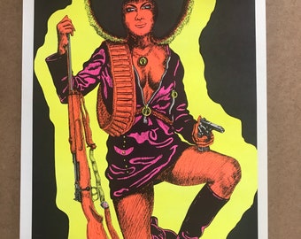 Vintage original 1970s Militant Miss Blacklight pinup poster 1972 angels Davis psychedelic