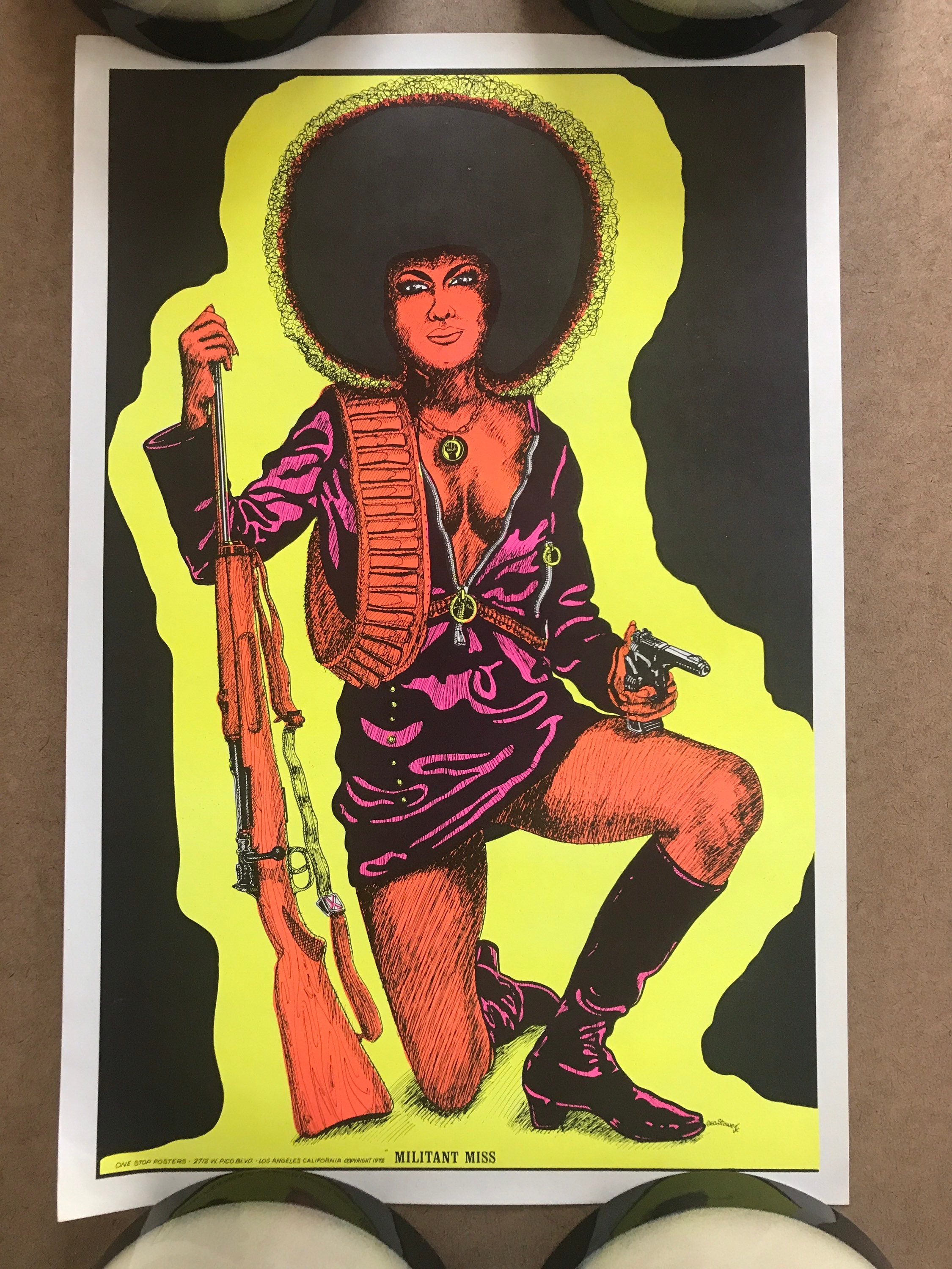 Vintage Original 1970s Militant Miss Blacklight Pinup Poster