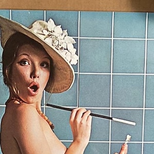 Enciende mi fuego cartel vintage mujer fumando en el baño hombre fósforo encendiendo cigarrillo 1970s cuarto de damas baño chica hombre cueva dormitorio