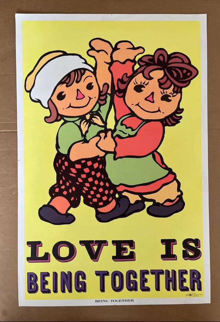 Liefde is samen zijn vintage blacklight-poster jaren 70 poppen dansen kunst  illustratie lappenpoppen tekenen - Etsy België, image size:754x1104