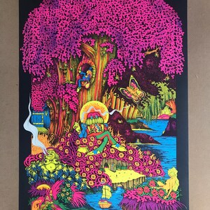 Vintage Original 1970s Magic Forest Psychedelic Blacklight