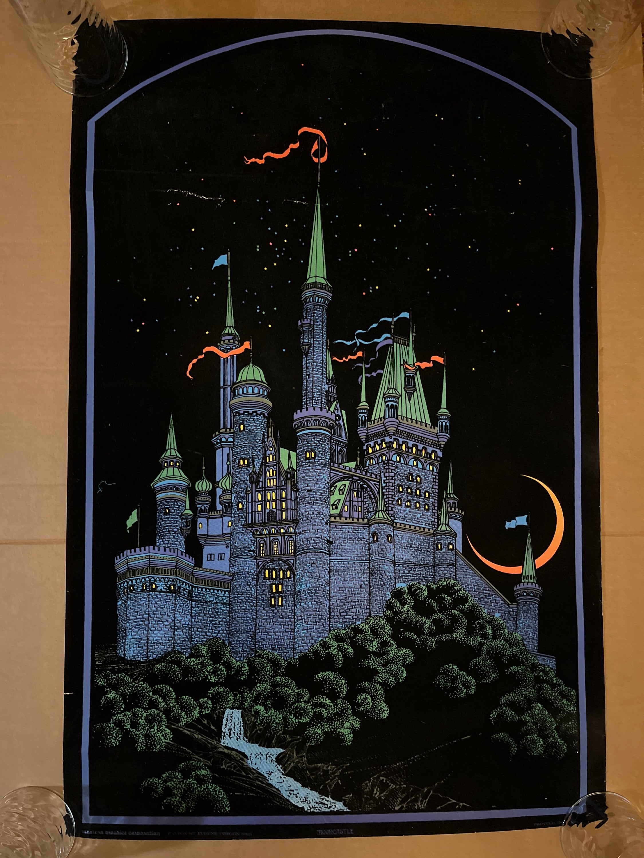 Mooncastle Vintage Blacklight Poster Castle Velvet Flocked