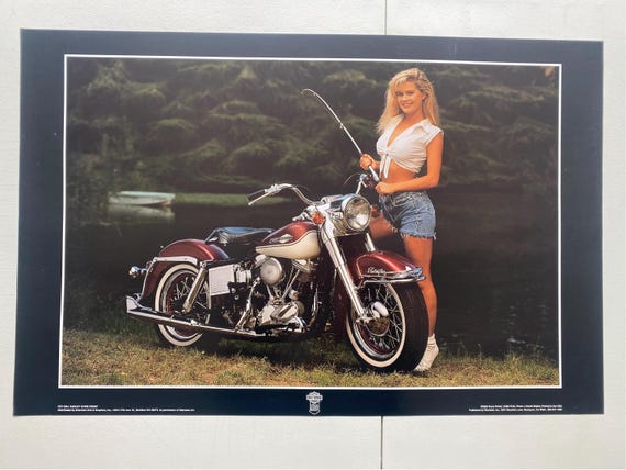 Harley Fishing Vintage Poster Woman Pin-up Harley Davidson