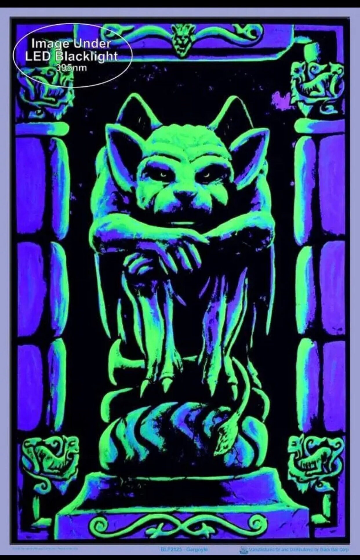 Gargoyle Blacklight Poster Velvet Flocked Spooky Scary Horror