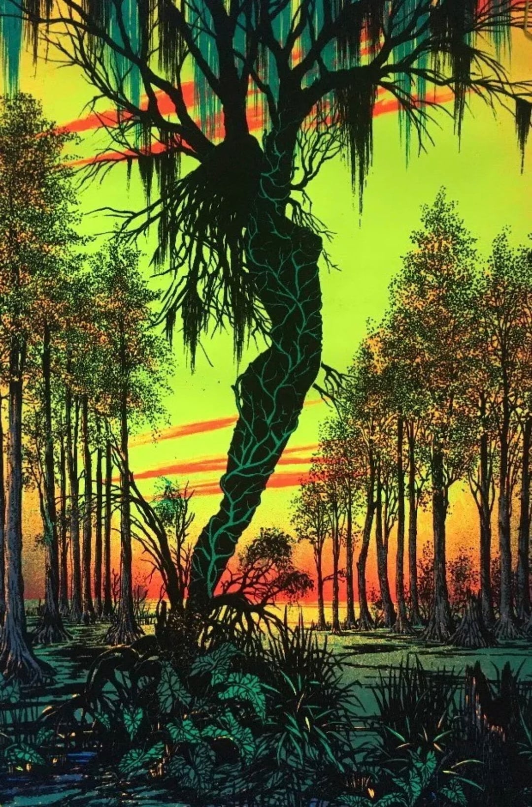 Femme Arbre Vintage Back Light Poster Psychedelic Lady Tree Bayou