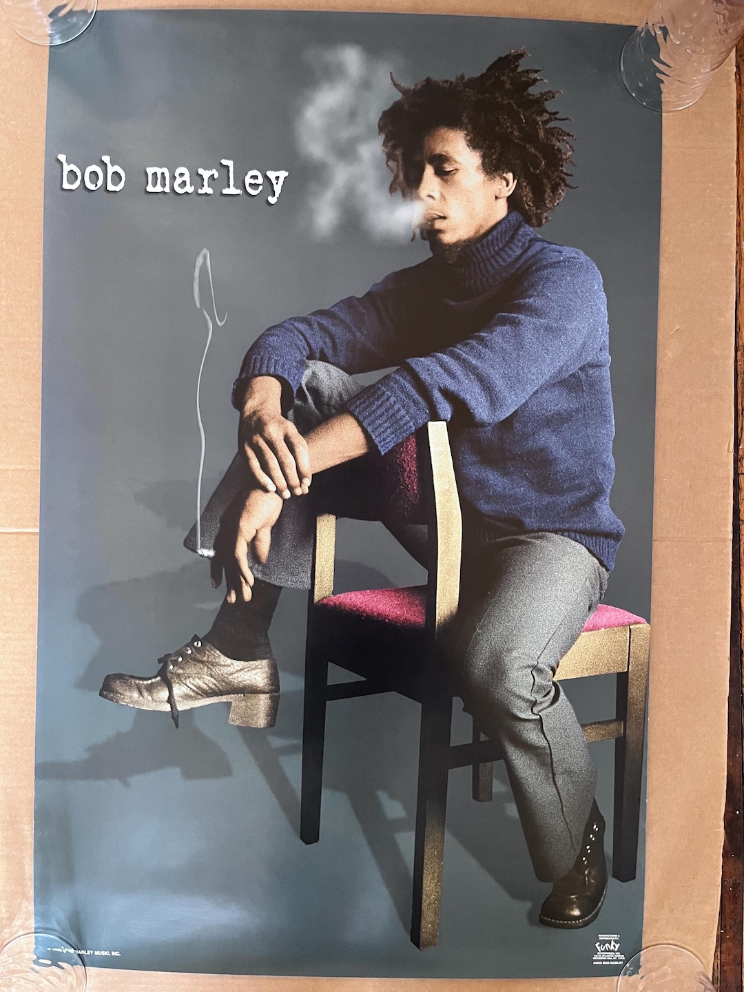 Bob Marley Smoking in Chair Vintage Poster 2000's Reggae Legend