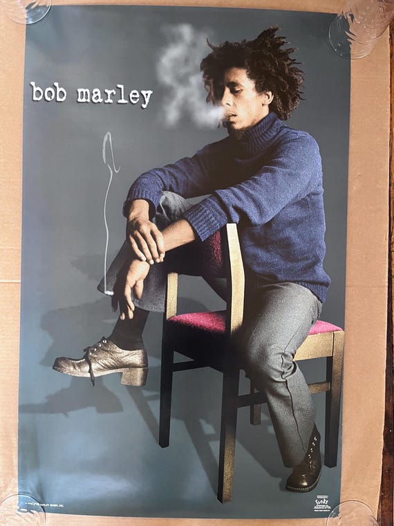 Bob Marley Smoking in Chair Vintage Poster 2000's Reggae Legend