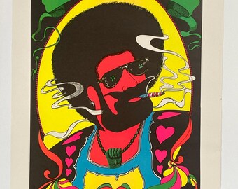 1970's ヴィンテージ AFRO ZIG-ZAG MAN ポスター Keep A Puffin Blacklight Poster Vintage Original Zig Zag Afro Man