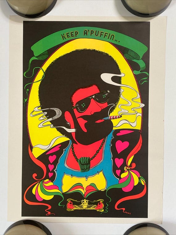 Keep A Puffin Blacklight Poster Vintage Original Zig Zag Afro Man
