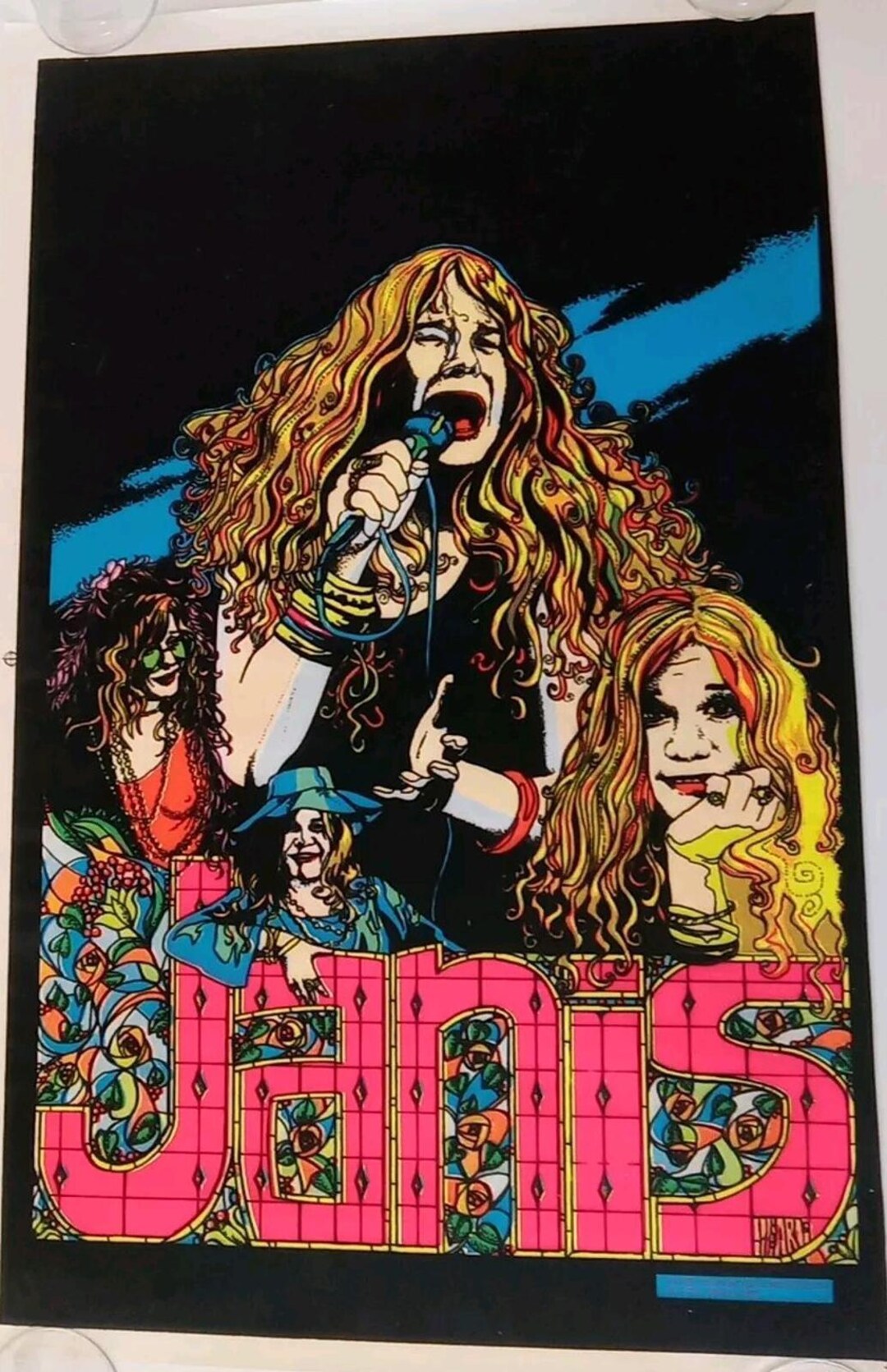 Vintage Janis Joplin Blacklight Velvet Flocked Poster 1975 Psychedelic ...