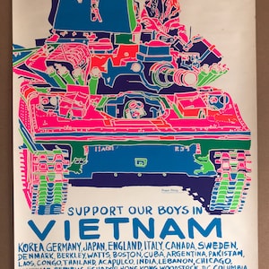 Vintage original Support our Boys in Vietnam poster psychedelic troops war Antiwar love army tank