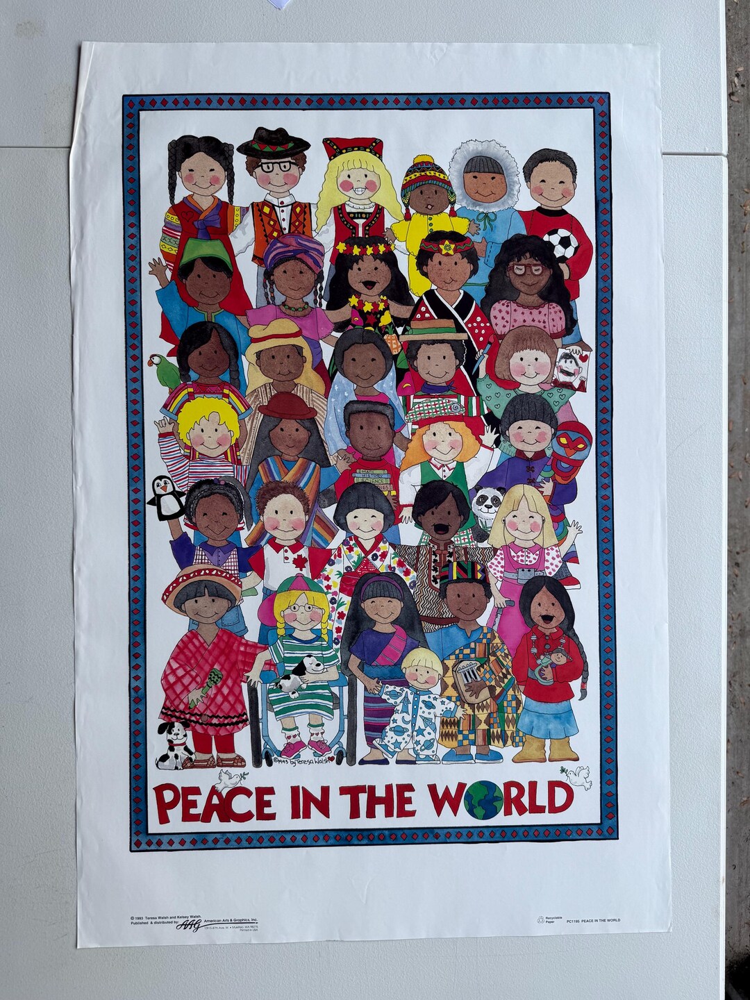 Multiple Races Peace Vintage Poster Peace in the World Kids Children Races Ethnicity 1993 AA ...