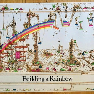 Construyendo un arcoíris, póster vintage de luz negra, años 70, original de Headshop Psychedelic