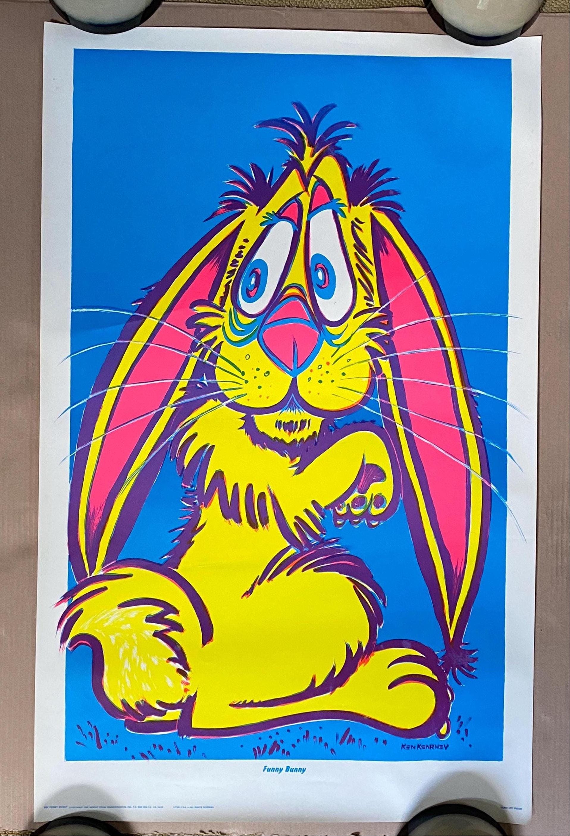 Funny Bunny Poster Original Vintage Blacklight Wespac 1969
