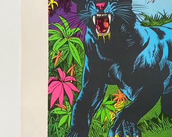 Lady and Panther Blacklight Poster Vintage Original Jungle