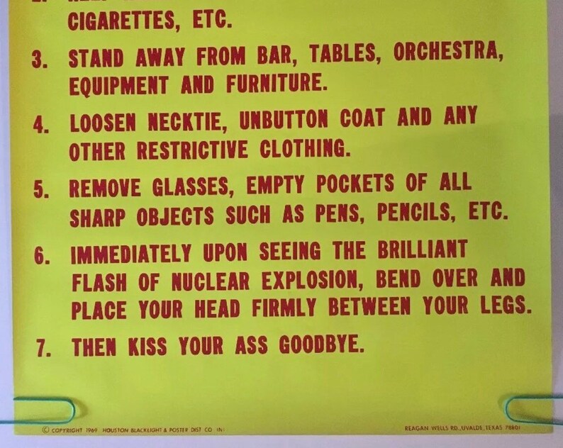 Notice Nuclear Attack Houston Blacklight Vintage Poster Kiss Goodbye 60's Peace Anti-war image 4