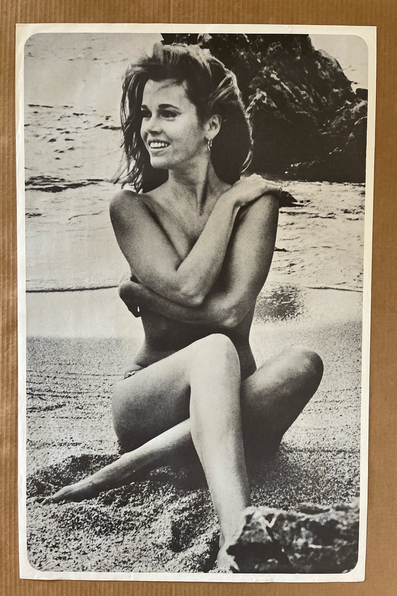 Original Vintage 1970s Jane Fonda Poster Beach Nude Black And White 70s original-vintage-1970s-jane-fonda-poster-beach-nude-black-and-white-70s