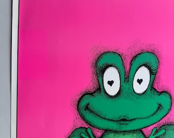 Kiss Me Blacklight Poster Original Vintage Frog Flowers Mushrooms