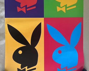 Vintage Original 2001 Playboy Bunny Rabbit Logo Poster Color Block