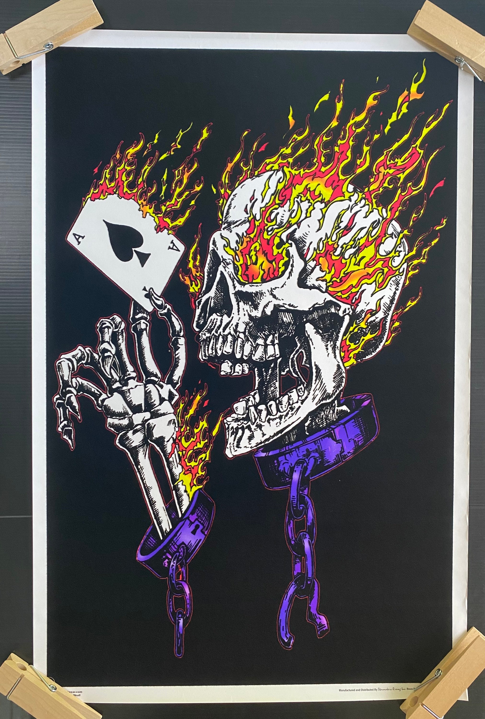 Flaming Skull Ace of Spade Original Vintage Poster Blacklight
