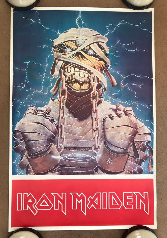 Vintage Original 1980s Iron Maiden Poster Skeleton Mummy Power