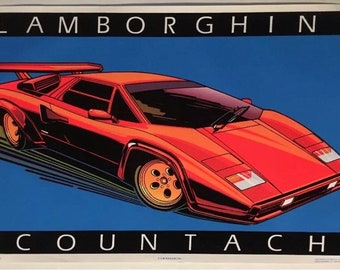 Lamborghini Countach vintage black light poster velvet flocked Car Pin-Up 1985 sports car