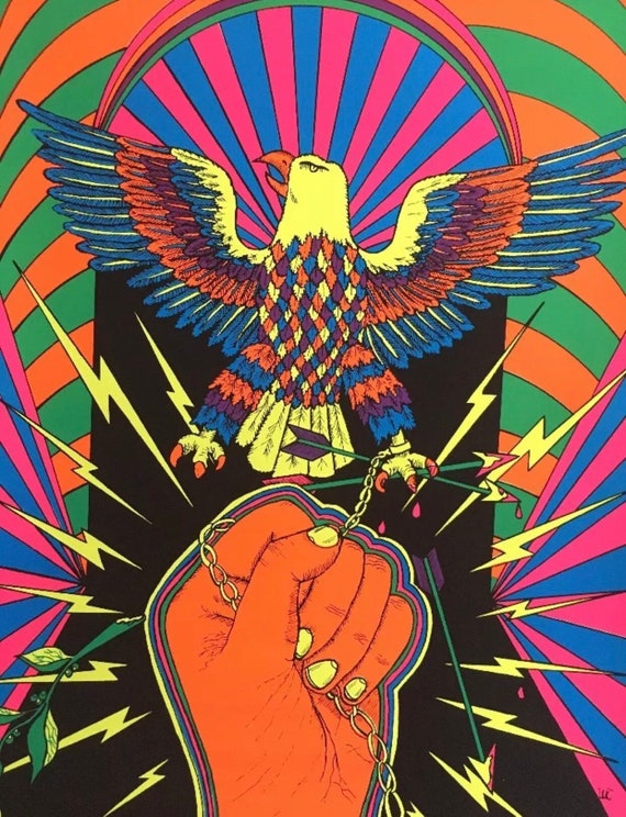 Freedom Vintage Blacklight Poster Psychedelic Pin-up Eagle Fist