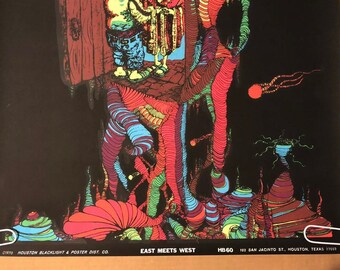 1970年製 ブラックライトポスター East Meets West East Meets West Original Vintage Blacklight Poster 1970 Houston