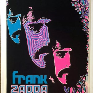 Póster vintage original de Frank Zappa con luz negra, Tío Meat, 1970, Música Beeghly