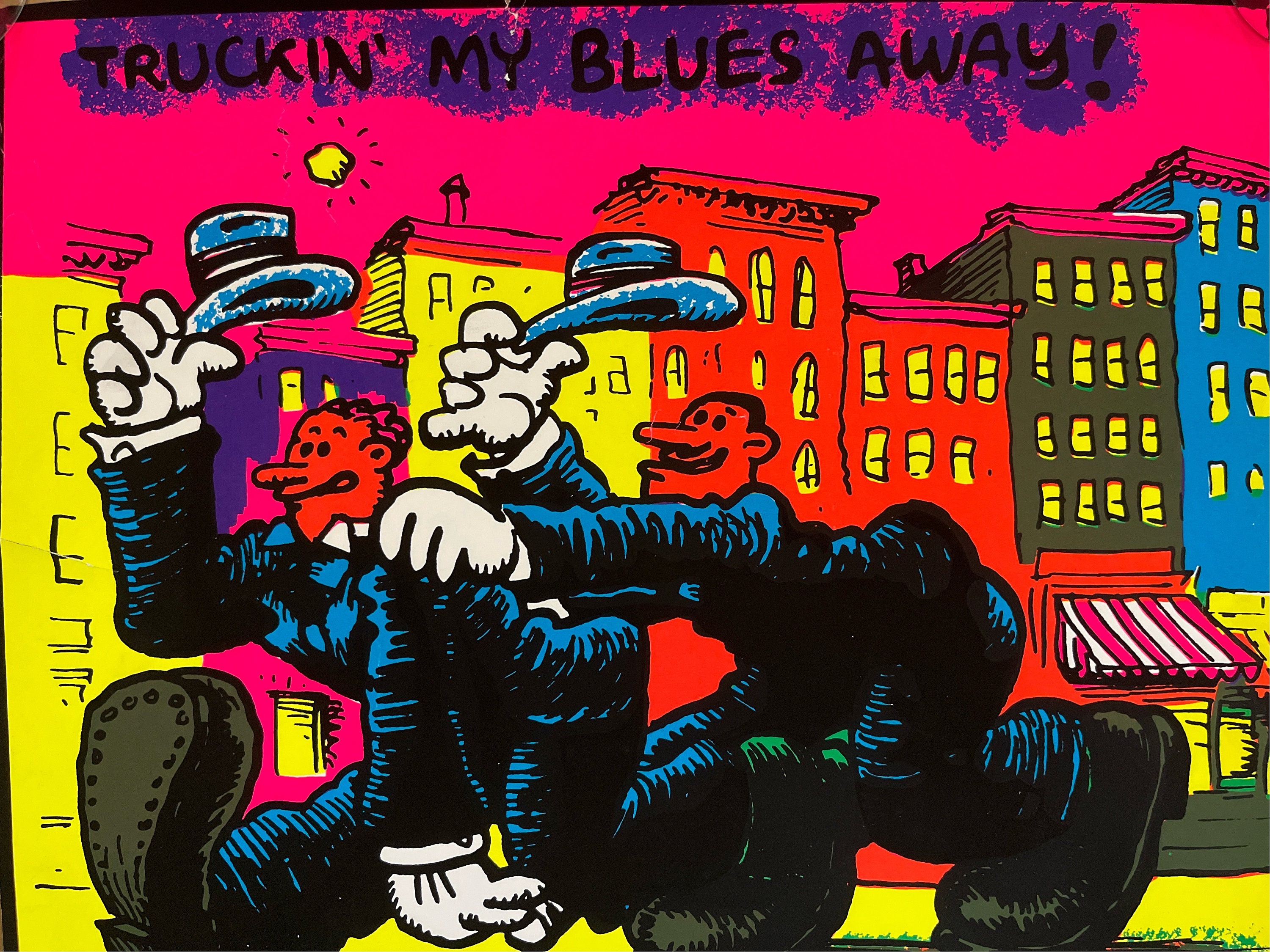 Vintage Blacklight Poster Truckin' Just Passin Thru Old Man Men