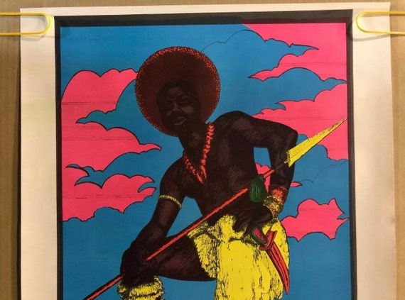 The Adventurer Vintage Blacklight Poster Original 1970s Pinup Afro