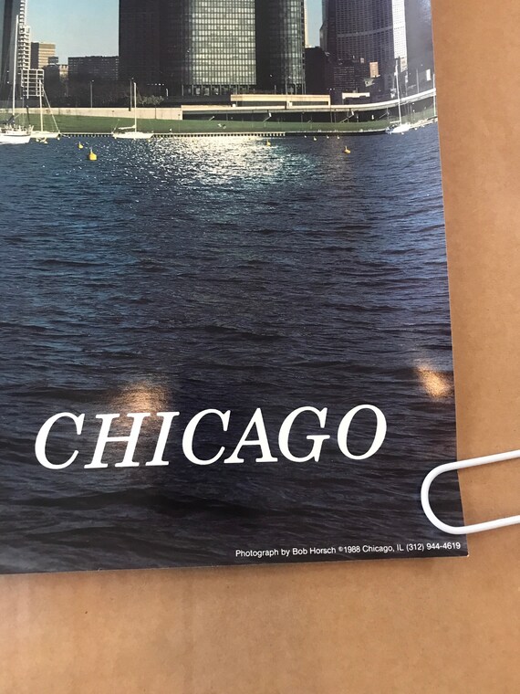 Original Vintage 1988 Chicago Skyline Poster Water Front