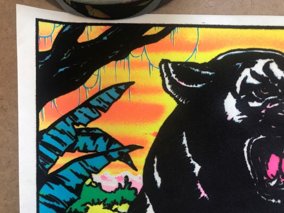Vintage Original 1970s 1980s Black Panther Velvet Blacklight Pinup