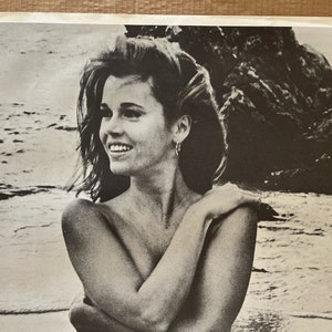 Original Vintage 1970s Jane Fonda Poster Beach Nude Black and White 70s