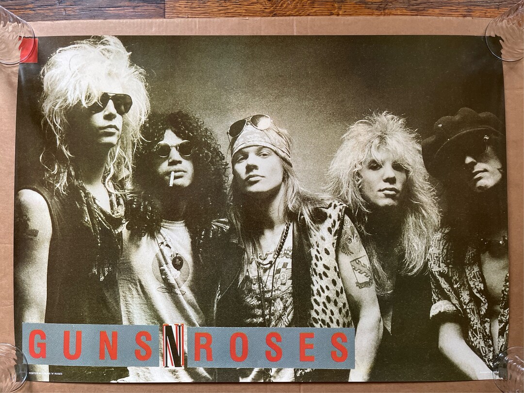 Vintage Poster Guns N' Roses Group Shot Black and White Rock Music