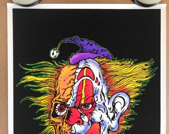 Original 2000s 2 Two Faced Clown Flocked Blacklight Poster 2001