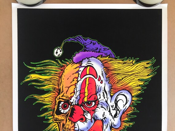 Original 2000s 2 Two Faced Clown Flocked Blacklight Poster 2001