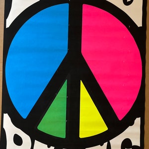 peace sign love blacklight pro arts vintage poster