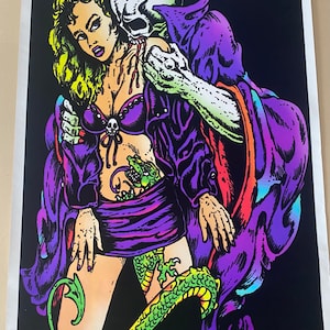 Vintage Bite Me Skeleton Vampire Blacklight Poster