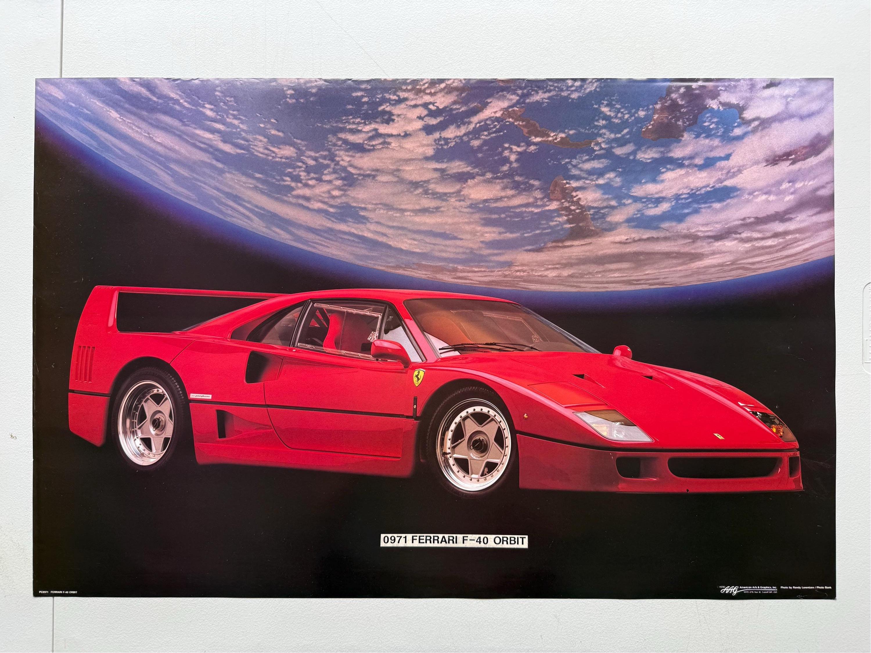 Vintage Poster Ferrari F-40 Orbit Sports Car Poster Original 1990