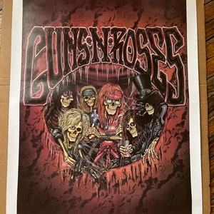 cartel vintage Ilustración de personajes de Guns N' Roses década de 1990