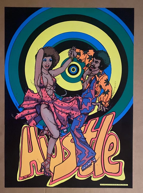 Hustle Vintage Blacklight Poster Couple Dancing Velvet Flocked