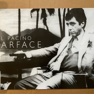 Al Pacino "Scarface" cartel vintage película de los años 80 en blanco y negro