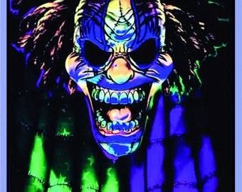 邪悪なピエロの顔のブラックライトポスター、サイケデリックで怖い