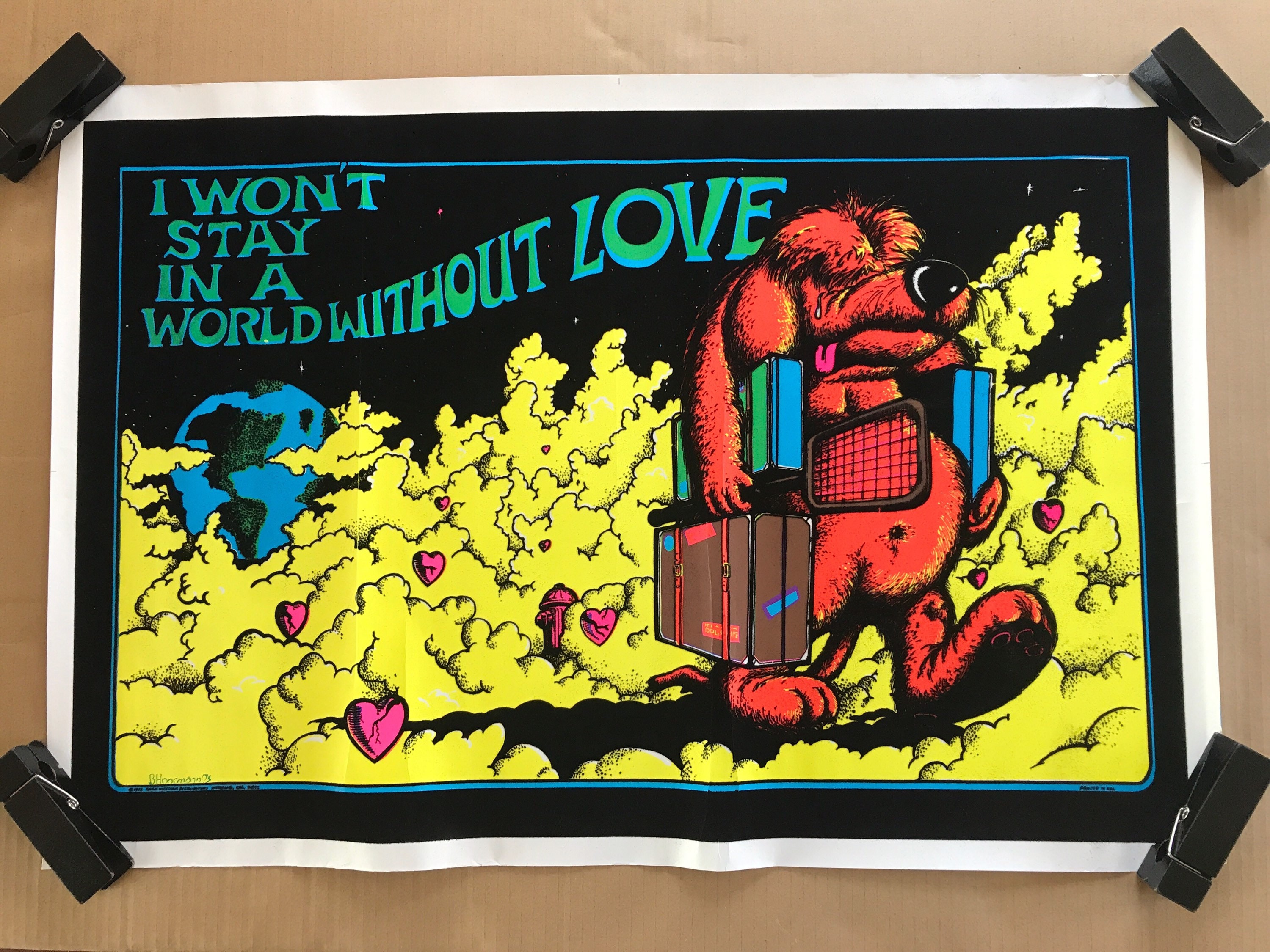 Vintage 1973 I Won't Stay in World Without Love Pinup 1970s Velvet