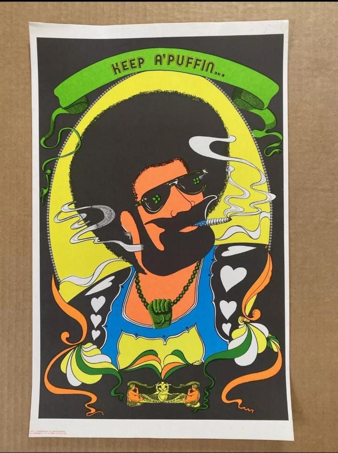 ヴィンテージ   keep on puffin ブラックライトポスター Keep A Puffin Blacklight Poster Vintage Original Zig Zag Afro Man